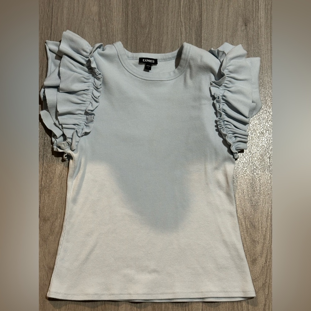 Express Light Blue Ruffle Sleeve Tee